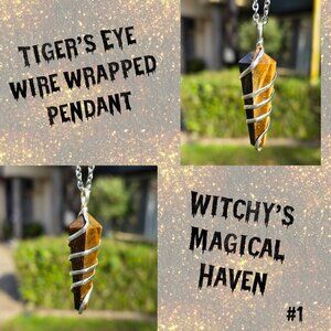 Tiger's Eye Crystal Point Wire Wrapped Pendant